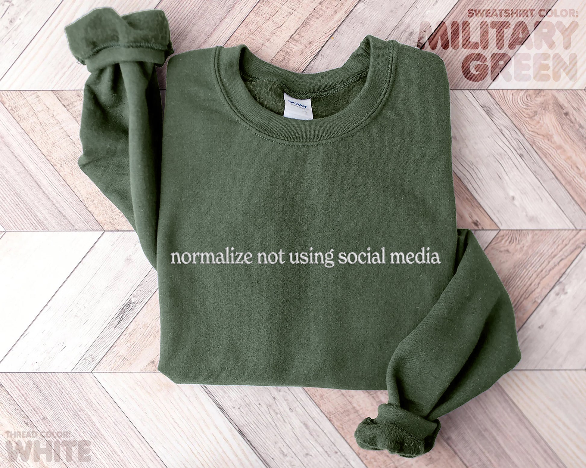 "normalize not having social media" embroidered sweatshirt - pear with me