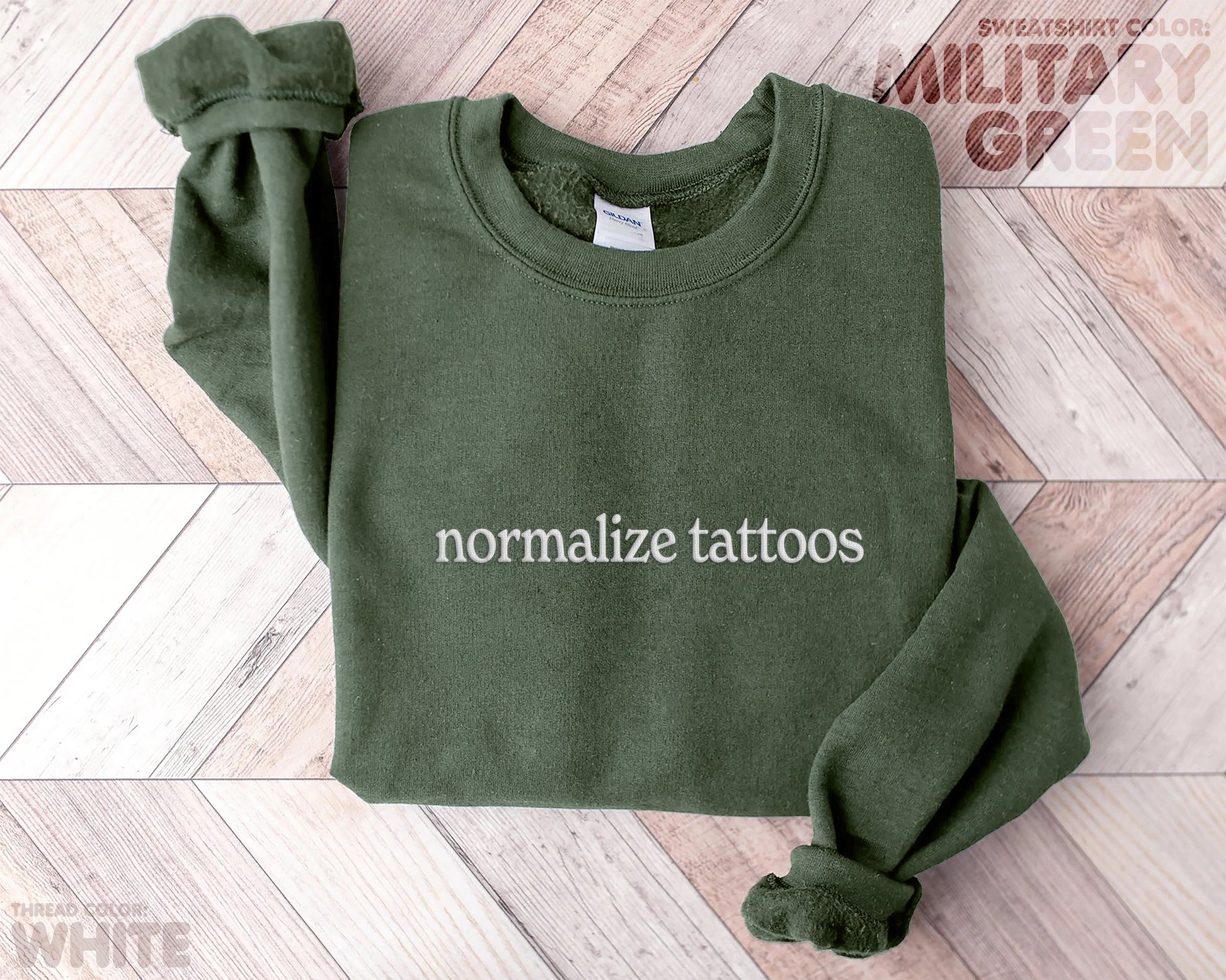 "normalize tattoos" embroidered sweatshirt - pear with me