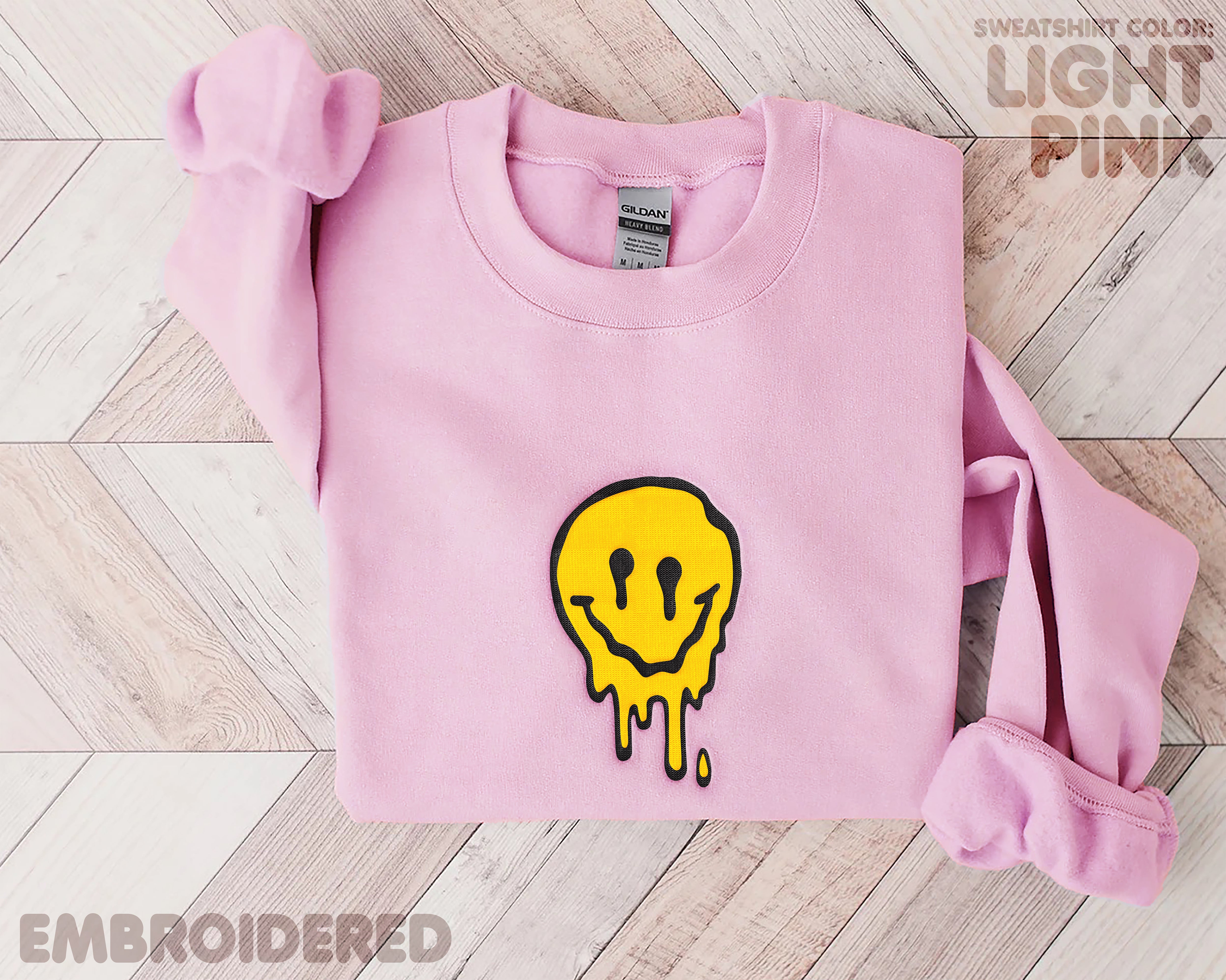 Embroidered Drip Smiley Face Sweatshirt (Crewneck/Hoodie)