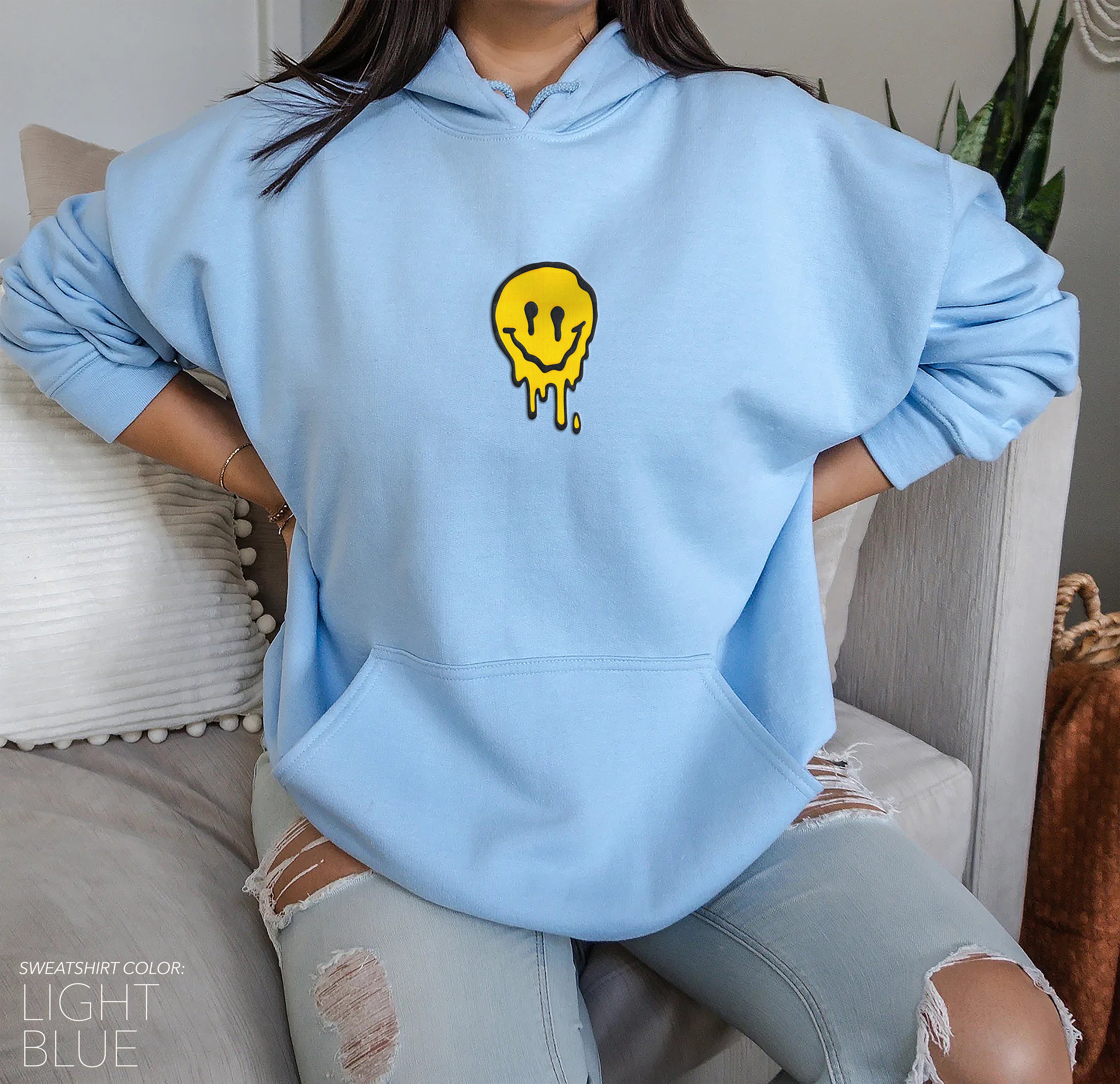 Embroidered Drip Smiley Face Sweatshirt (Crewneck/Hoodie)
