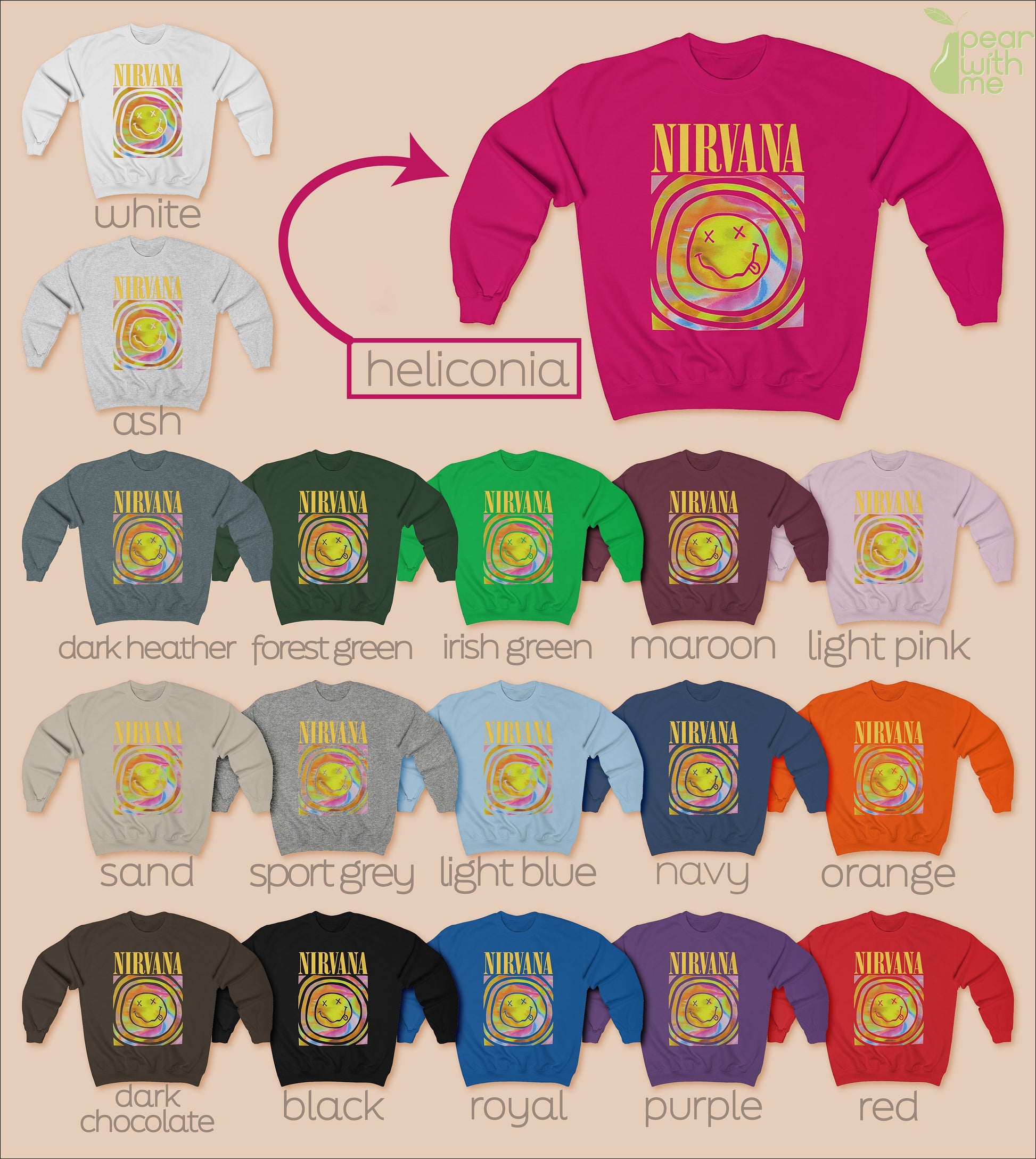 NlRVANA Smiley Sweatshirt; NlRVANA Aesthetic Smiley Sweatshirt; Rainbow  Yellow Smiley Face Pink Preppy Sweatshirt; NlRVANA Pink Sweatshirt