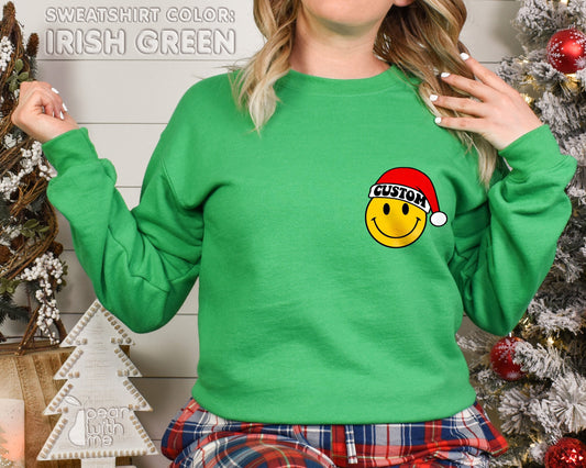 CUSTOM Santa Smiley Christmas T-Shirt/Sweatshirt; Matching Family Shirts; Personalized Gift, Custom Matching Xmas; Santa Claus Smiley Face
