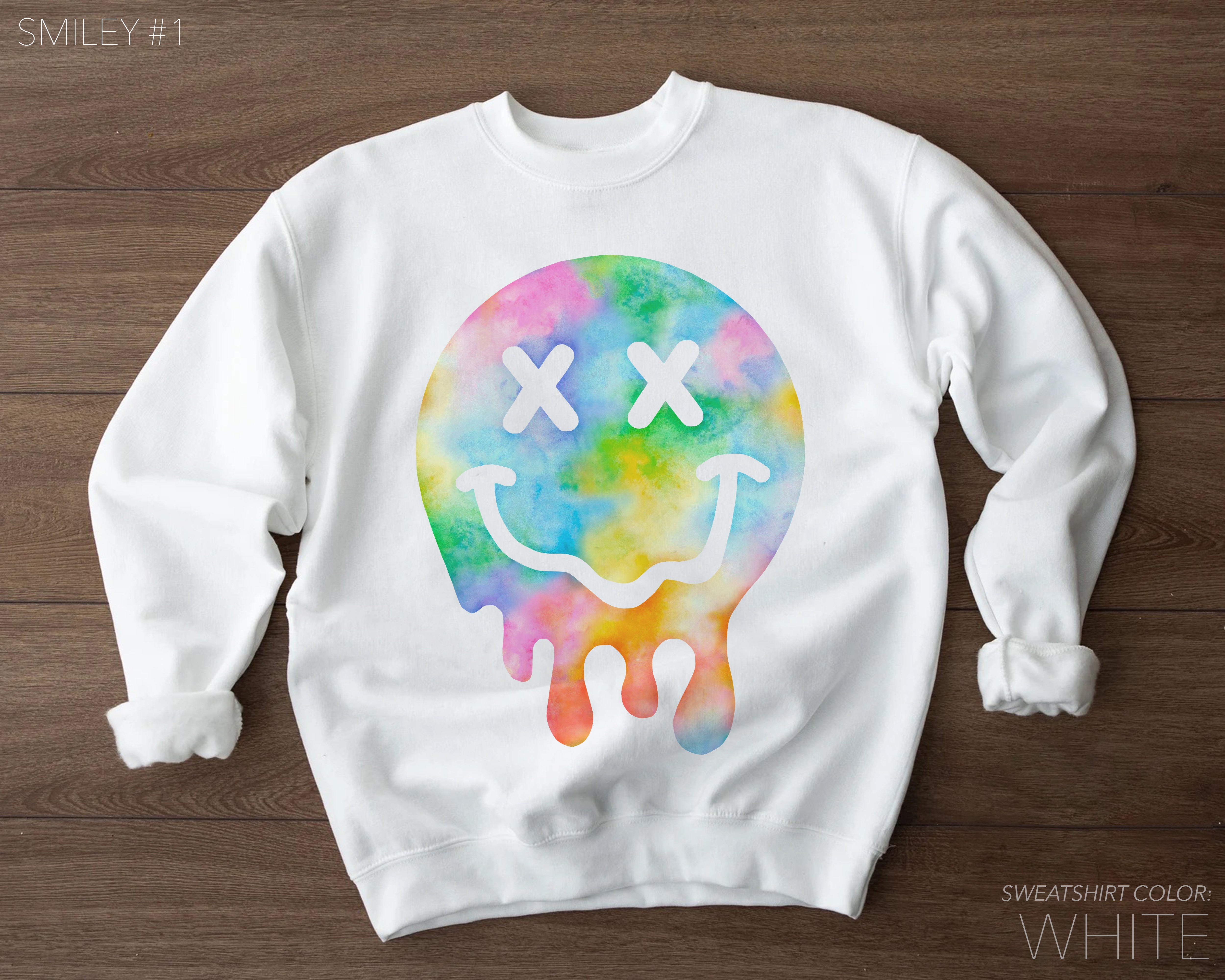 Rainbow Smiley Face Drip Sweatshirt Crewneck Hoodie Pear With Me