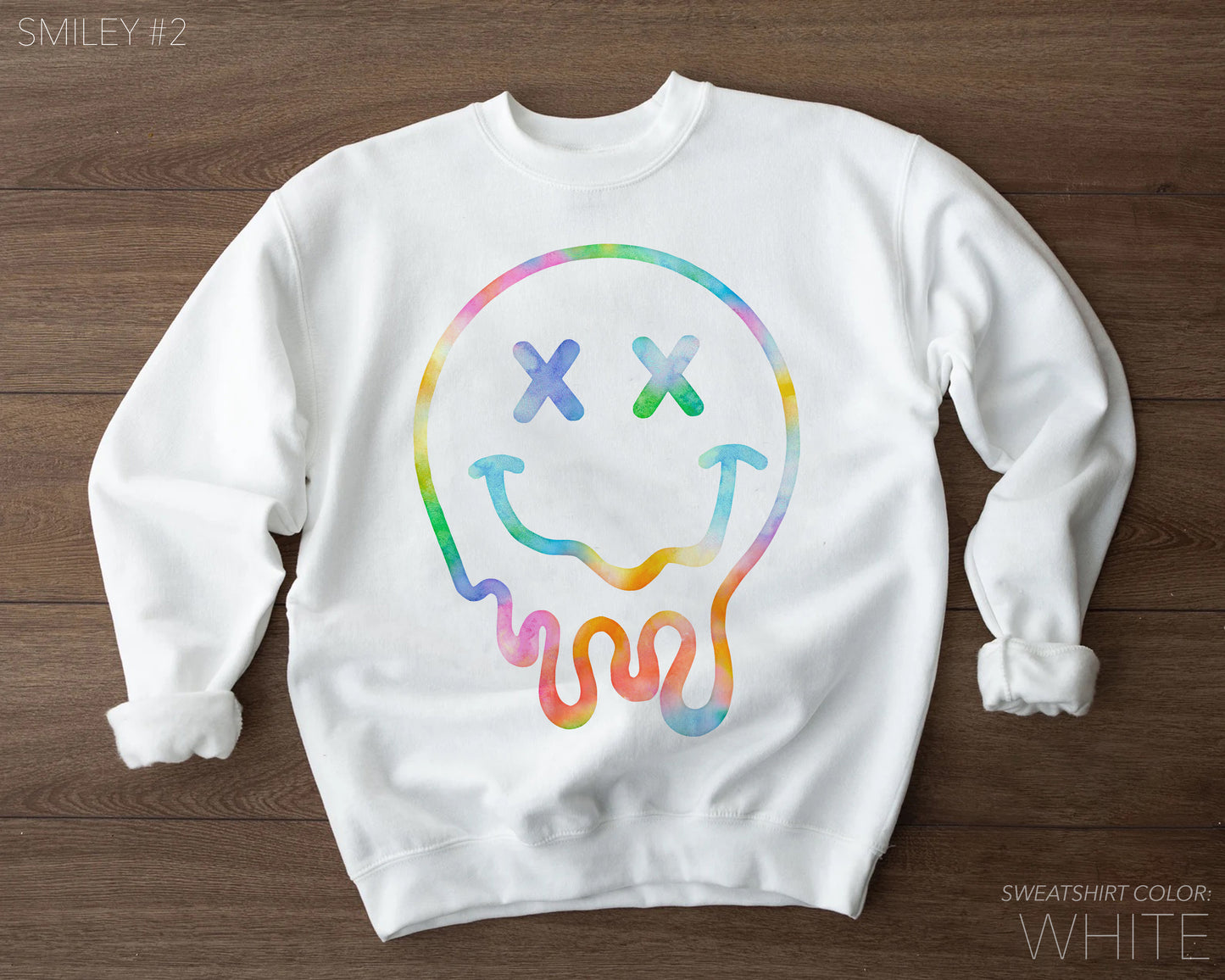 Rainbow Smiley Face Drip Sweatshirt (Crewneck/Hoodie) - pear with me